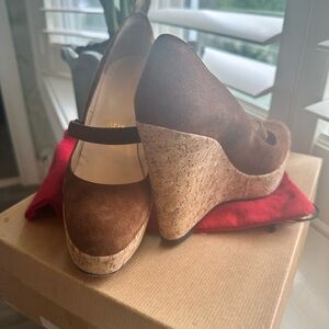 Christian Louboutin brown suede Mary Jane -cork wedge -size 37